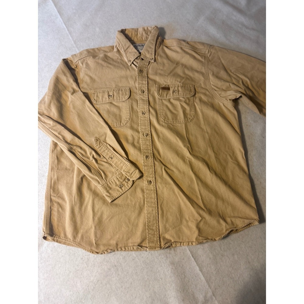 Carhartt Button Down Shirt Mens XL Tan  Cotton‎ Twill Workwear Long Sleeve